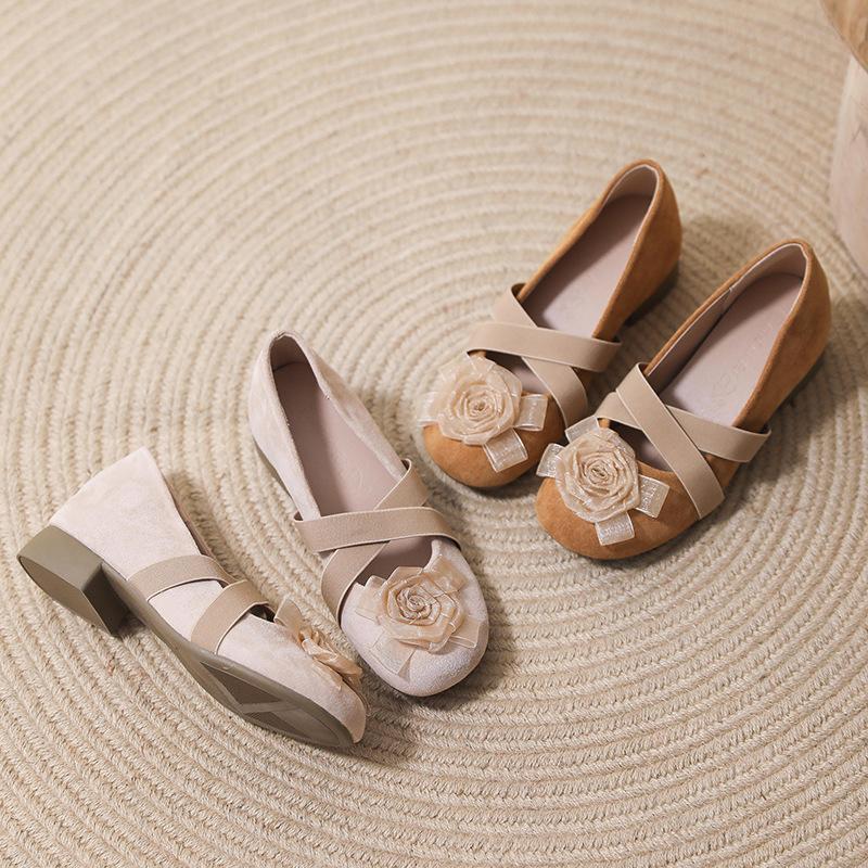 Flat bottom 2025 summer height increase cross new ballerina French single shoes Mary Jane shoes camellia shallow mouth