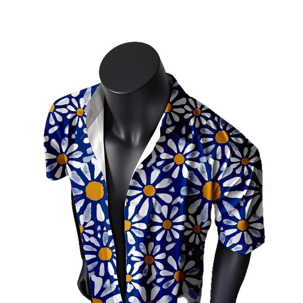 Leaf American Retro Trendy Brand Hawaiian Short-Sleeved Shirt Men'S Summer Couple Beach Handsome Shirt