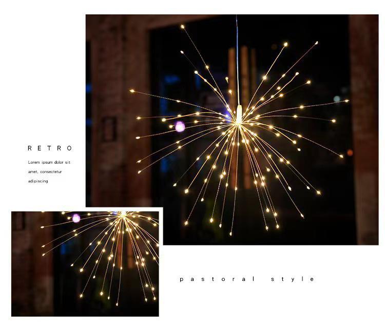 LED Solar Hanging Firework Lights - Outdoor Garden, Lawn, Wedding, Courtyard, Upside-Down Dandelion Decor.