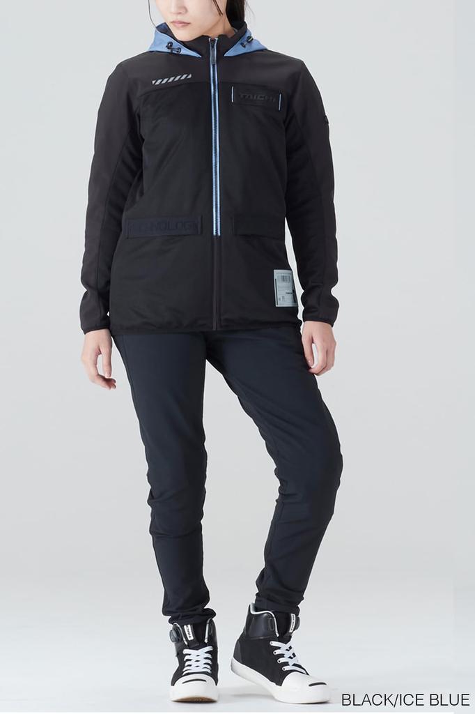 RS TAICHI Women's Air Flip Hoodie, Breathable Mesh Riding Jacket for Spring/Summer, with Built-in CE Protectors and a Fixed Hood, RSJ334 BLACK/GRAY