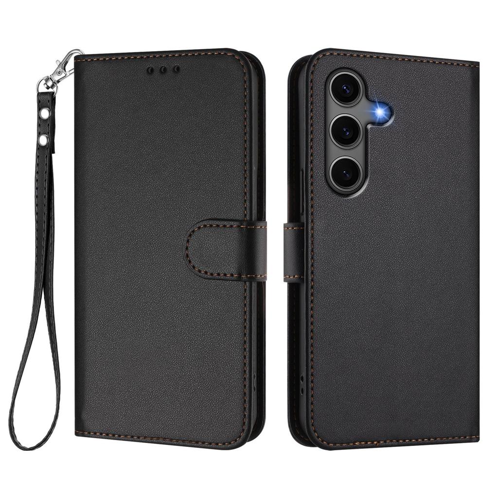 For Samsung Galaxy S24+/Galaxy S25+ Leather Case Wallet Stand Phone Cover with Wrist Strap