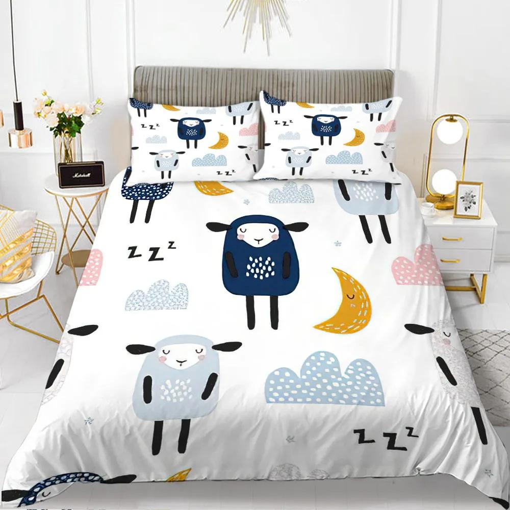 Rabbit Duvet Cover Set Cartoon Animals Theme 3D Print Kawaii Cute Pink King Queen Size For Boy Girls Women Polyester Bedding Set