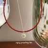 Korean Style S925 Sterling Silver Daisy Red Agate Beaded Necklace - Fashionable Layered Clavicle Chain for Women.
