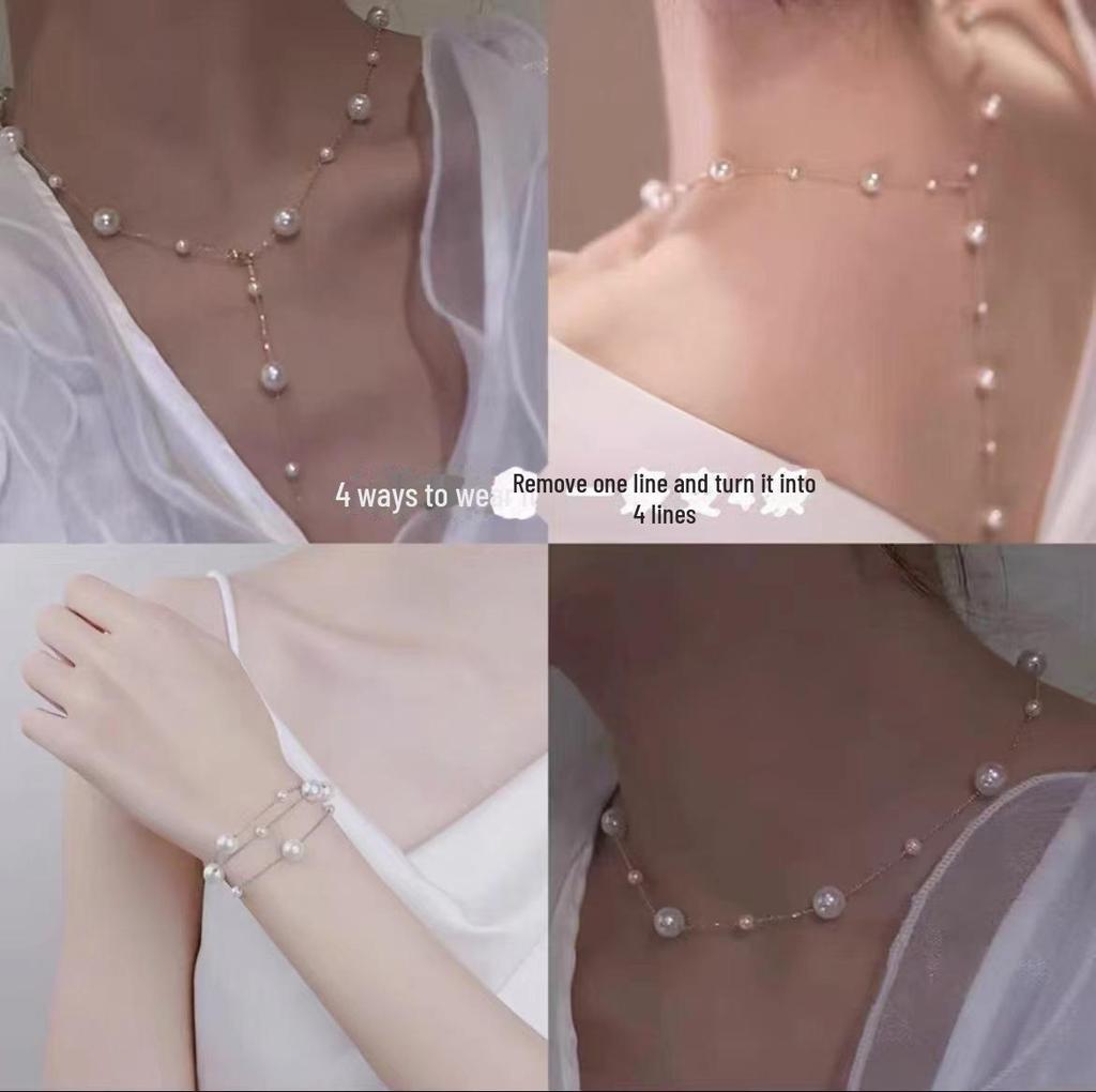 Elegant Multi-Wear Pearl Necklace for Women - Light Luxury, Niche Design, High-End, Fresh, Sweet, Simple, and Fashionable