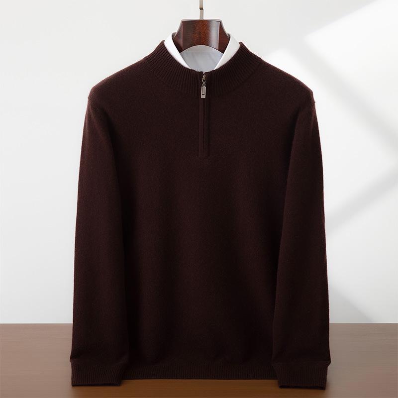 

Men s Cashmere Zipper Sweater - Solid Color, Half-High Collar, Long Sleeve, Casual Fit. Medium коричневий/червоний