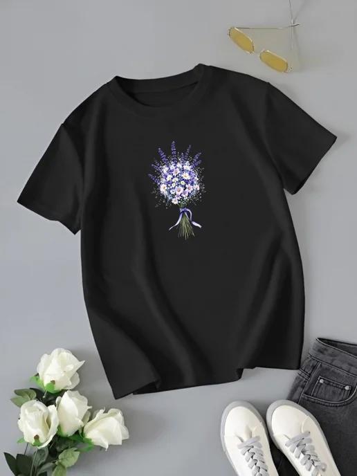 Oversized T-shirt with a floral print XL