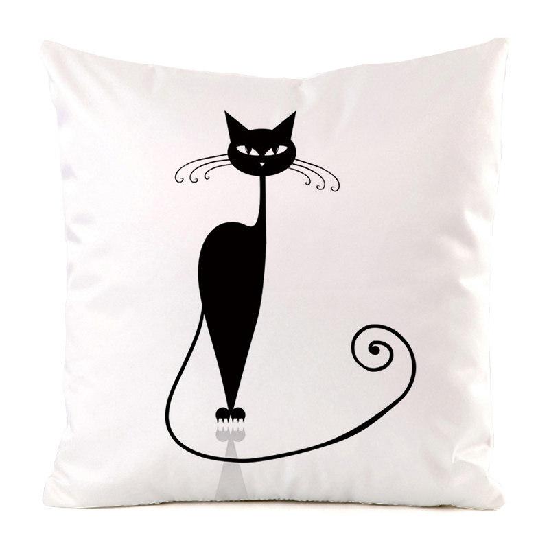 Creative Cartoon Black Cat Digital Printing Short Plush Pillow Covers For Car Sofa Office Cushion Cover Home Goods 60X60Cm