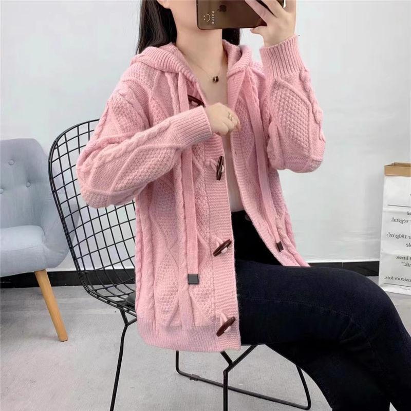 Cárdigan con capucha para mujer, moderno y popular, cárdigan de punto holgado para otoño e invierno