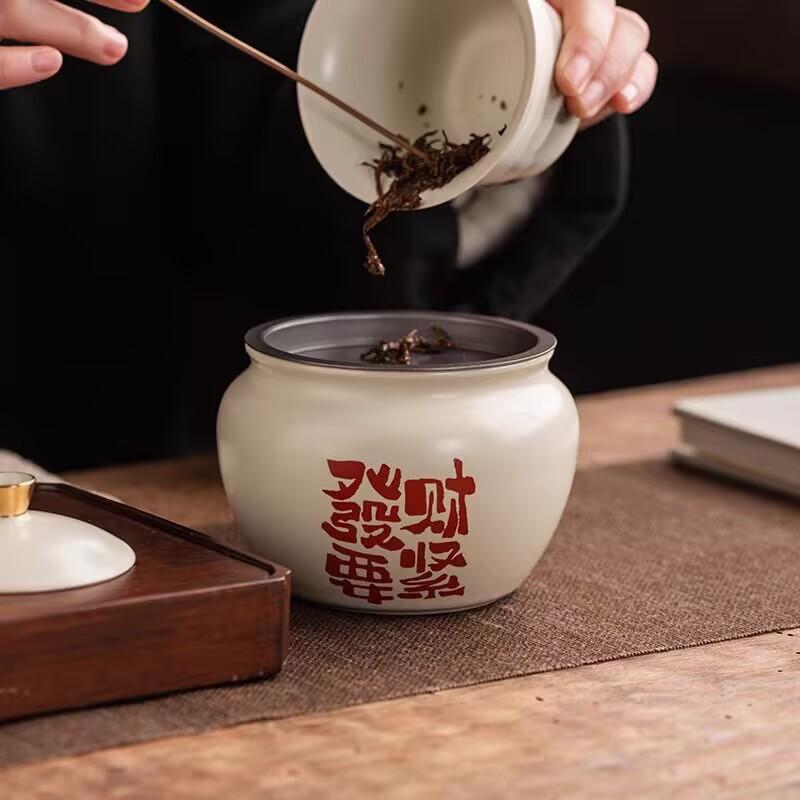 Plant Ash Handwritten Calligraphy Jianshui Tea Residue Bucket Household Ceramic Tea Washing Shuimeng Kung Fu Tea Set Small Water Storage Cup Washing