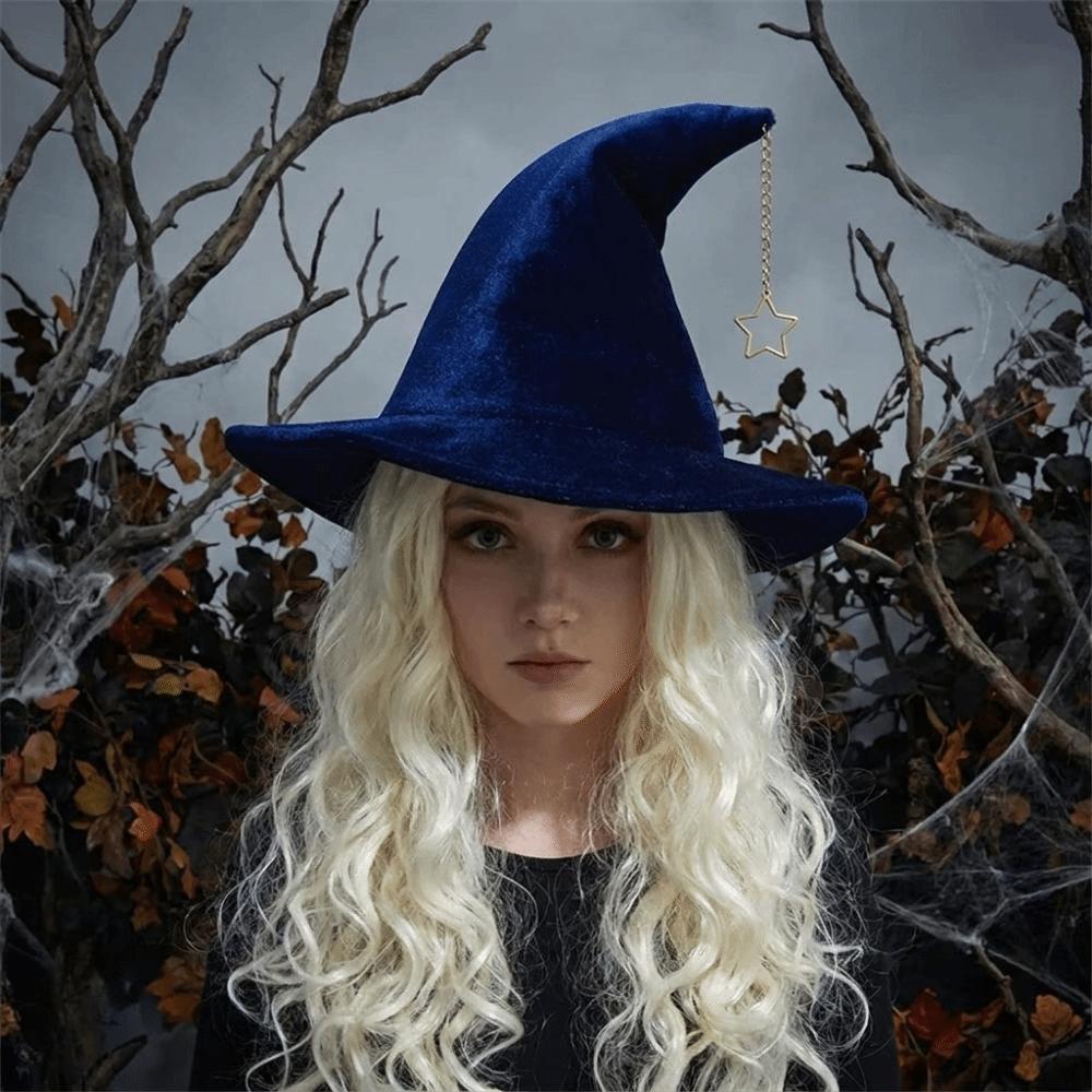 Korean Style Wool Bucket Hat Star Pendant Halloween Hat Vintage Witch Hat Party