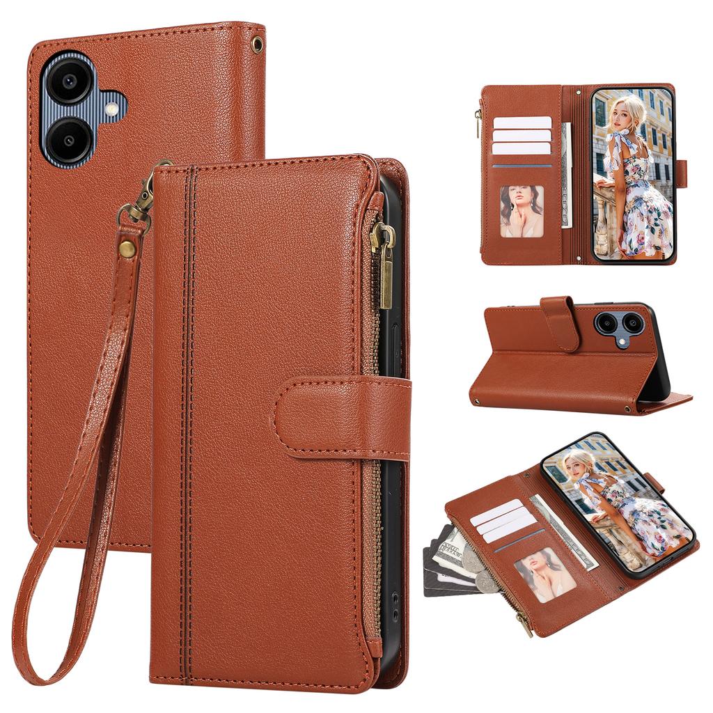 For Samsung Galaxy A05 4G Case Multi Card Slots Zipper Leather Phone Cover with Wrist Strap