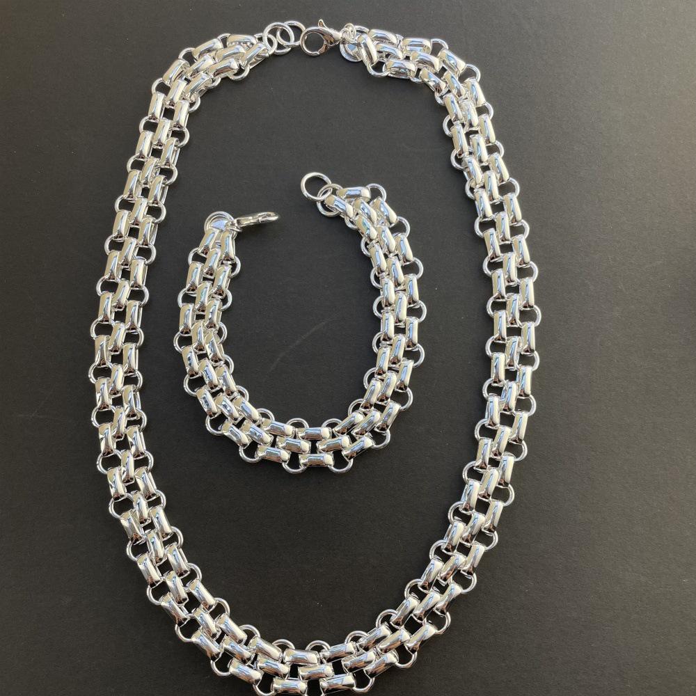 Silver Plated Three-Row Bracelet & Necklace Set - European & American Inspired Korean Style