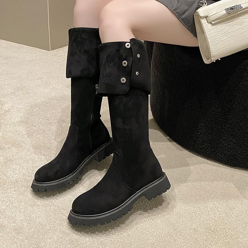 Fashion Women Over The Knee Boots 6cm Thick Heel Winter Women Snow Boots Keep Warm Retro Two Wear Foldover Laides Long Botas Mujer