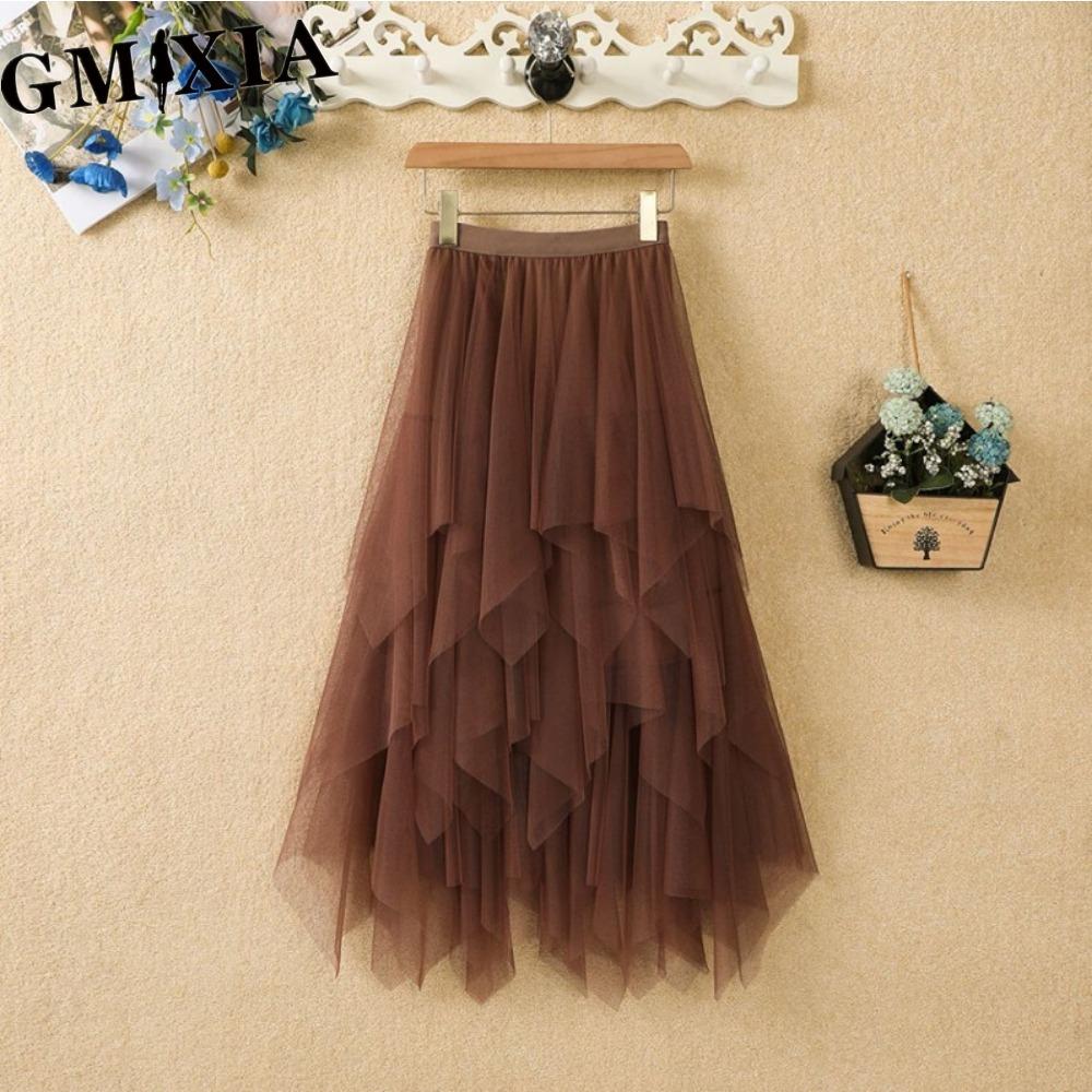 GMXIA Women's Fashion Casual Solid Color Print Summer Spring Skirts
