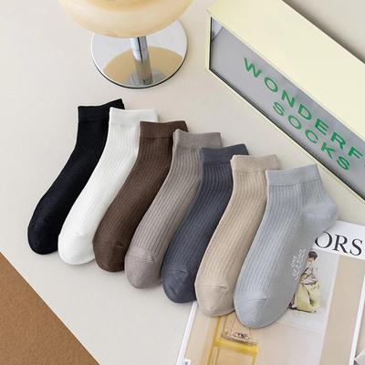 Socks Men'S Solid Color Hot Stamping Strip Short Socks Breathable And Sweat-Absorbing Light-Mouth Boat Socks Business Cotton Socks
