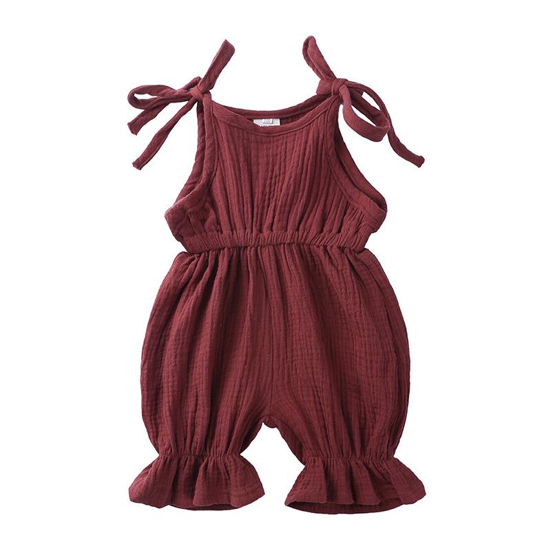 INS Baby & Toddler Cotton/Linen Suspender Romper with Lace Leg Openings