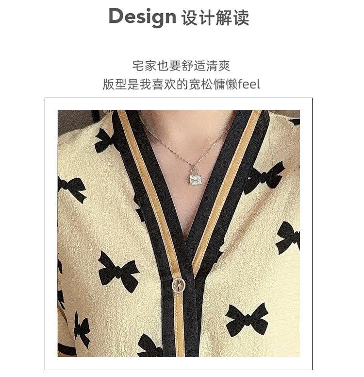 Summer new pajamas women's bubble foam thin bow Japanese short-sleeved trousers loungewear Internet celebrity suit