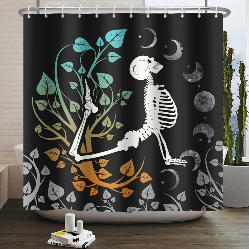 Floral Skull Shower Curtain Mushroom Gothic Halloween Bathroom Decor Curtain Skeleton Butterfly Vintage Artwork Bathtub Curtain