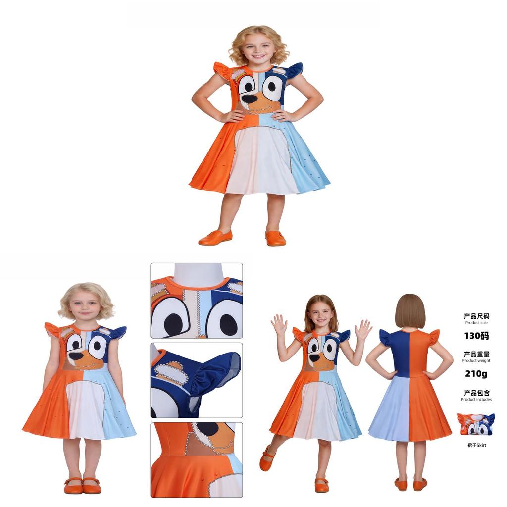 Bluey Girls Princess Dress With Printed Polyester For Childrens Party And Cosplay