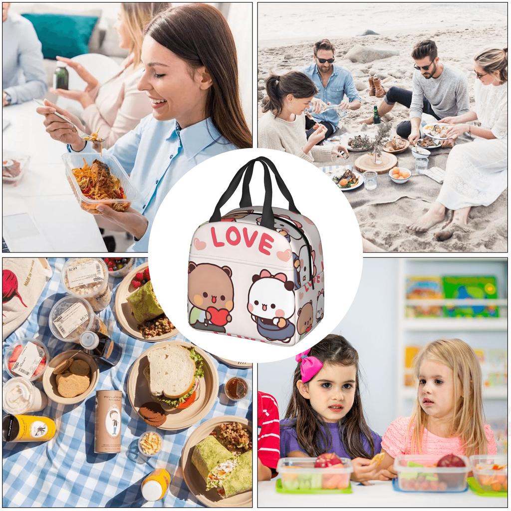 Kawaii Dudu Bubu Perzik En Goma Geïsoleerde Lunchtas voor Beer Panda Herbruikbare Thermische Koeltas Voedsel Lunchbox Werk School