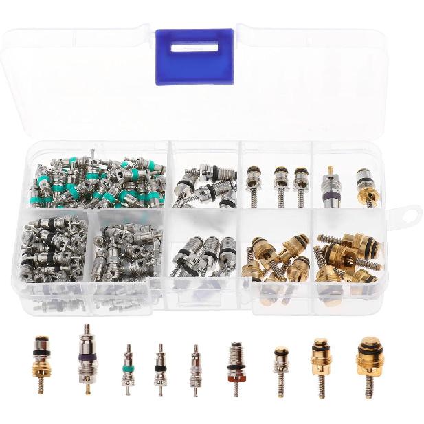 Kesoto 134pcs Assorted A/C Schrader Valves R134a Kit 11 Kinds of AC Valve Core