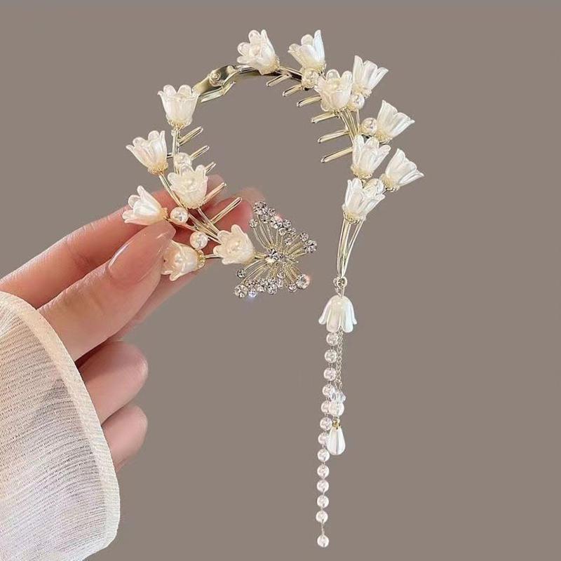 White Lily Of The Valley Antique Hair Accessories Tassel Hanfu Fairy Hair Clip Fairy Lily Of The Valley Flower Hair Clip Jewelry Bell orchid