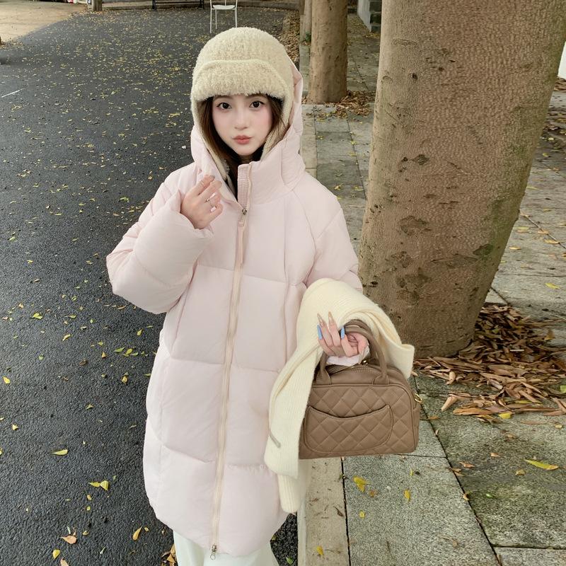 Hooded Down Cotton-padded Jacket Girls' Long New Padded Cotton-padded Jacket Bread Coat.