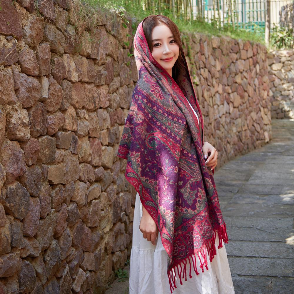 New women's scarf in bohemian style, suitable for travel in Yunnan and Dali, faux cashmere shawl, artistic and auspicious paisley cape