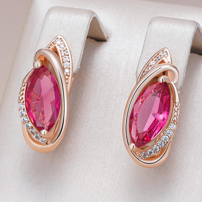 Ovale rosa Zirkon englische Ohrringe golden glänzend Frauen Ohrringe Vintage Modeschmuck Party täglich tragbare Accessoires