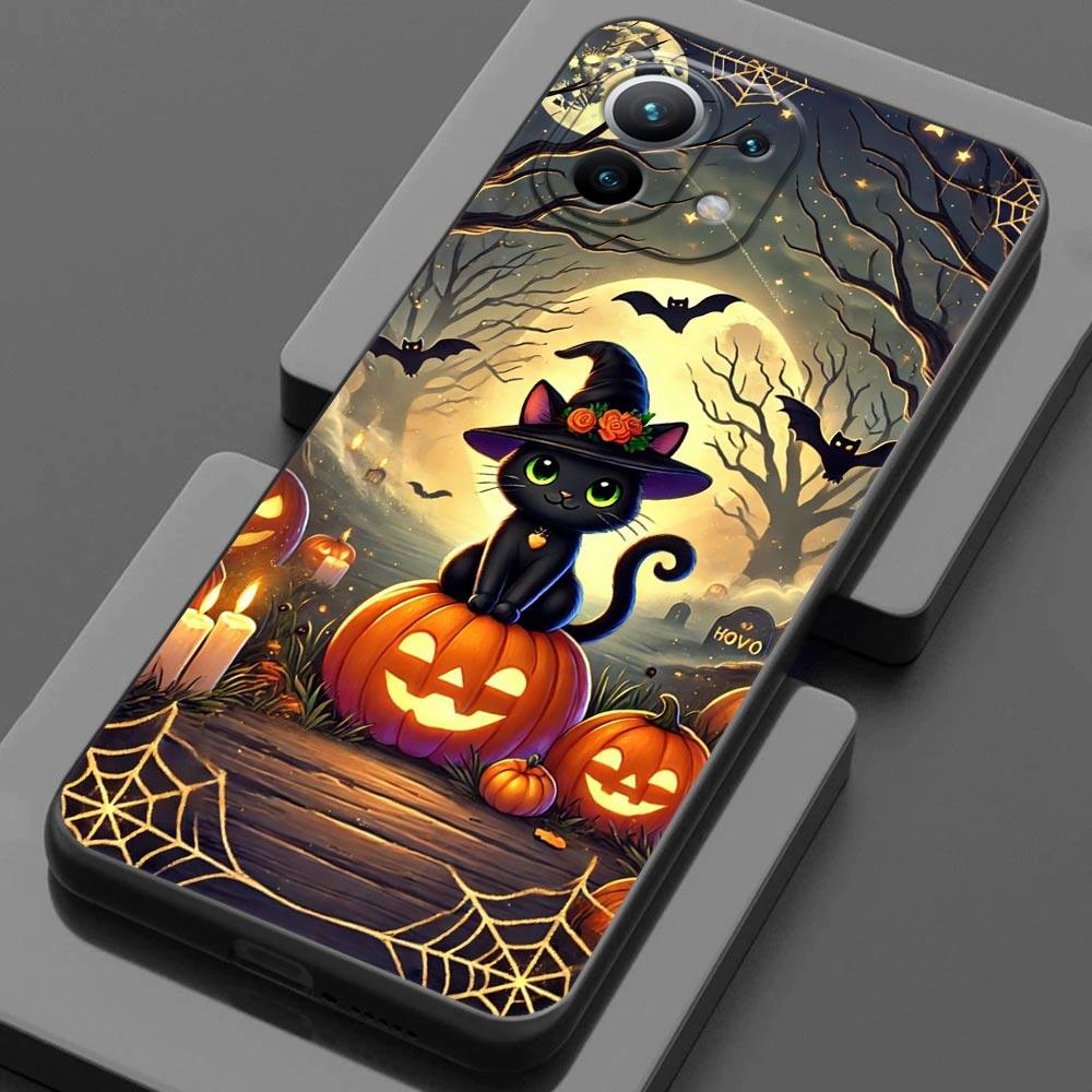 Happy Halloween Cat Pumpkin For Xiaomi 15 Ultra 11T 12T 13T 14T Pro Phone Case Mi POCO X7 M7 F7 Pro F5 F6 M6 X3 X5 X6 Back Cover