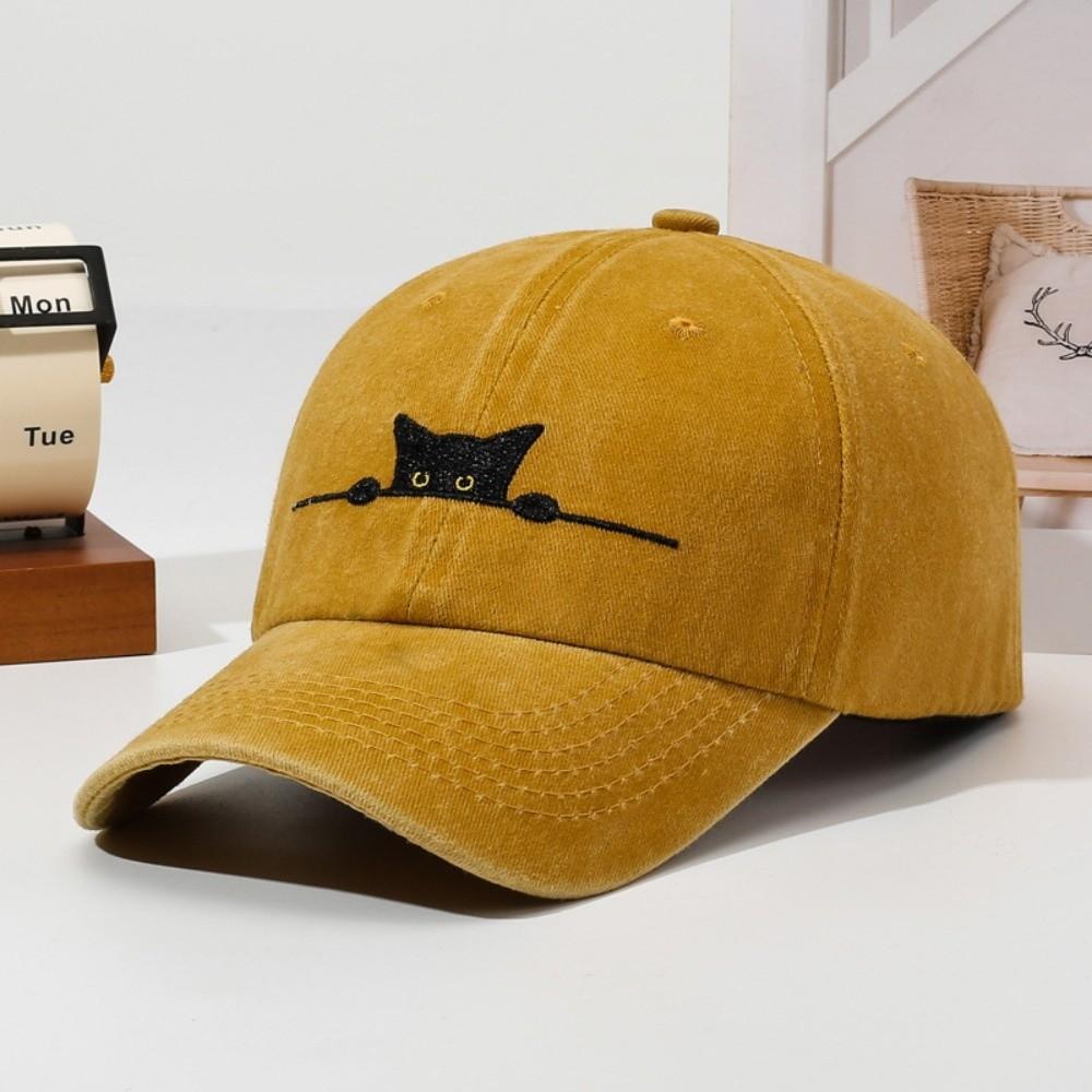 Fashion Cartoon Cat Embroidery Baseball Cap Visor Washed Cotton Peaked Cap Adjustable Sunscreen Hats For Man Women