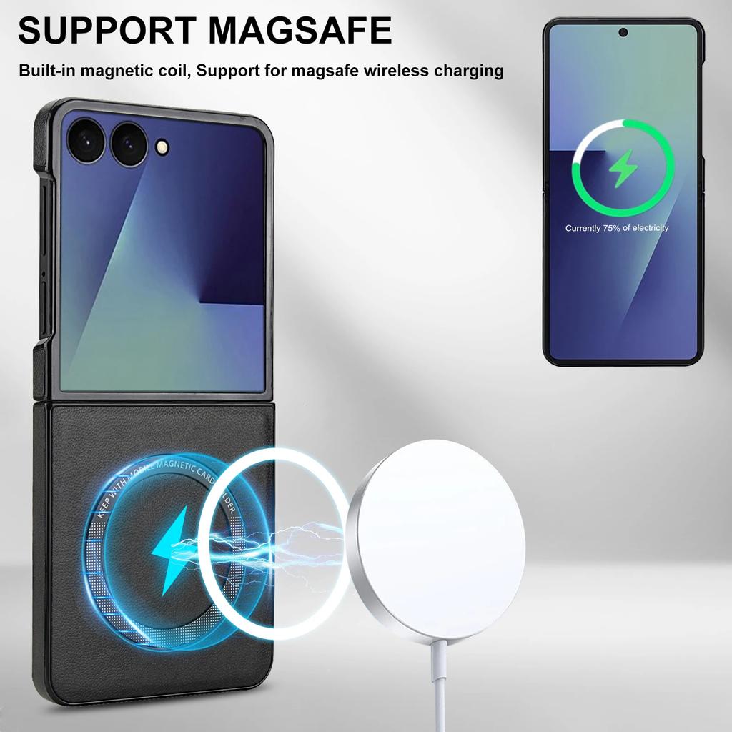 Magnetic Protective Wireless Charging Leather Phone Case for Samsung Galaxy Z Flip7 Flip6 Z Flip 6 5 4 3 Flip7 FE Cover
