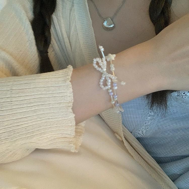 Opal bow rice bead bracelet ins wind sweet star bracelet girl wind versatile jewelry