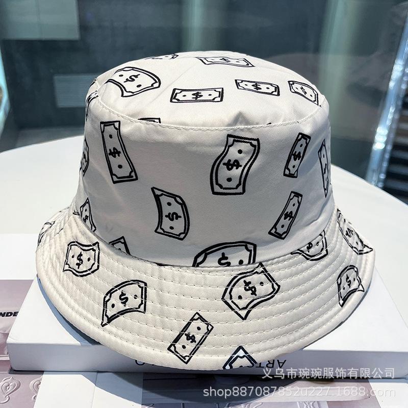 Trendy versatile sunshade sun hat summer double-sided pot hat printed bucket hat women