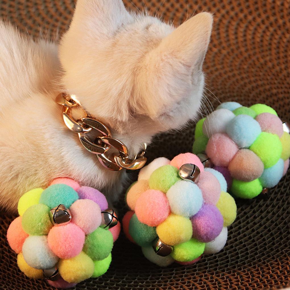 Cat Toy Ball Bell Sound Stuffy Artificial Plush Balls Colored Pet Supply Animals Training Travel Kittens Playing