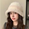 Hats Autumn and Winter Women's Korean Style Woolen Fisherman's Hat Color Blocked Striped Warm Fisherman's Hat Fashionable and Versatile Bucket Hat