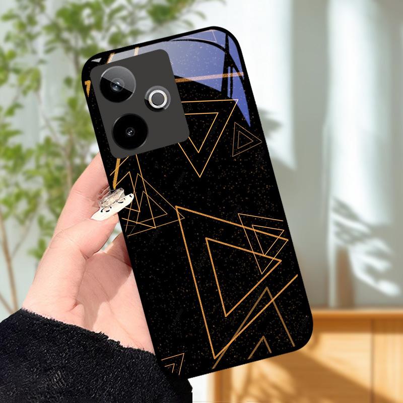 Für Realme GT7 5G Hülle Luxus Malerei Cover Gehärtetes Glas Handyhülle Für Realme GT 7 Fundas Harte PC Stoßfeste Schale Bumper