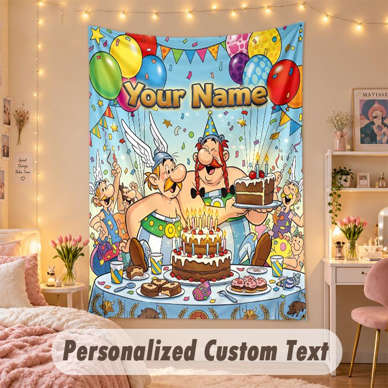 Custom Personalized Tapestry,Asterix & Obelix Print Custom Name Text Wall Art Hanging for Bedroom