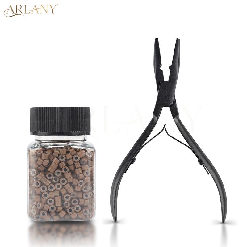 ARLANY Hair Extension Pliers 1000Pcs 4mm Micro Beads for Weft Extension Microlink Pliers Silicone Hair Extension Beading Tool