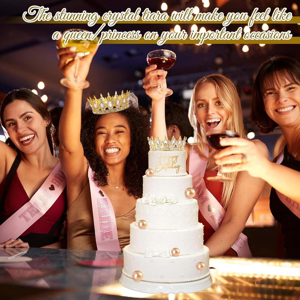 8Pcs Queen Crown Birthday Cake Topper for Women Rhinestone Crystal Tiara Wedding Happy Birthday Cake Decoration