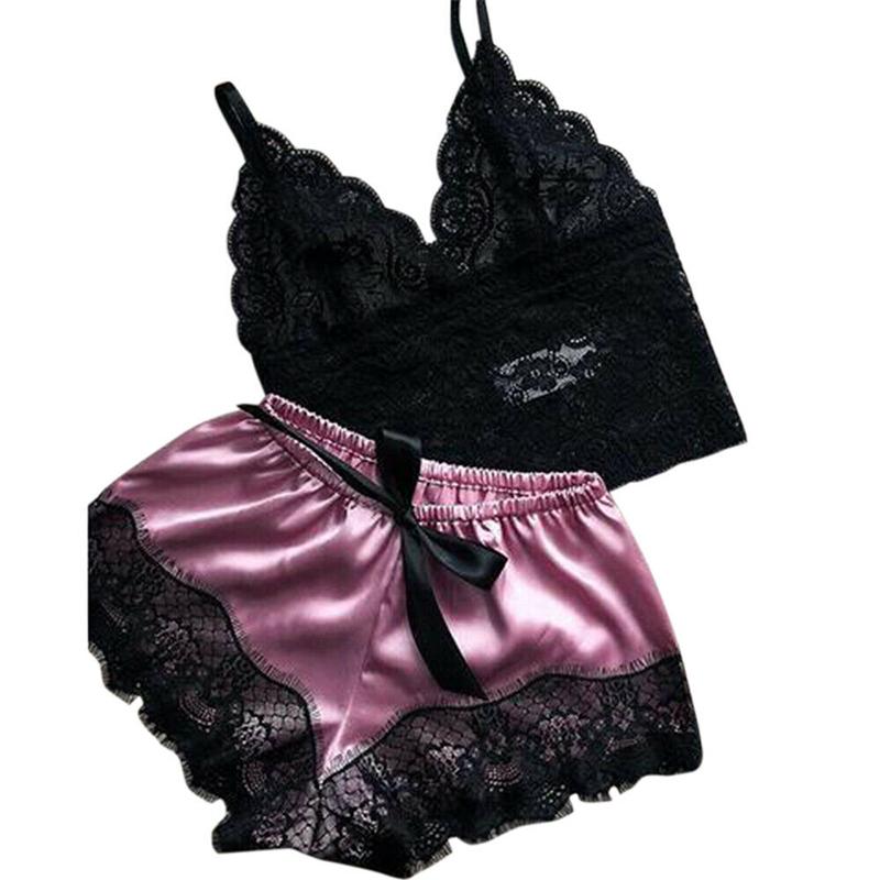 2 szt. Damska koronkowa bielizna nocna Bielizna Topy Zestaw szortów Babydoll Piżama Bielizna nocna