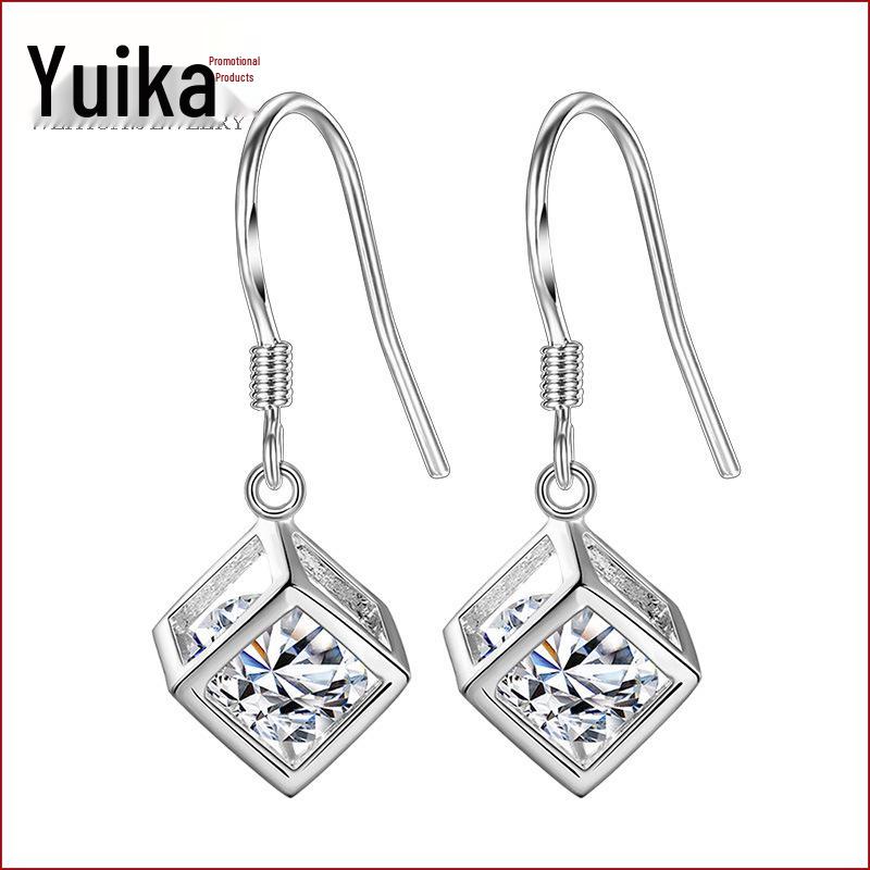 

Серьги-подвески Квадратные Серебристые Волшебный Кубик Любви - Ювелирные изделия в корейском стиле