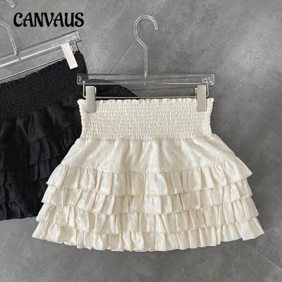 Women's Y2k Ruffles Mini Skirts Half-body Skirt Show Leg Length High Waist Fashion Cake Skirt Sweet Ageing Skirt A Line Skirt