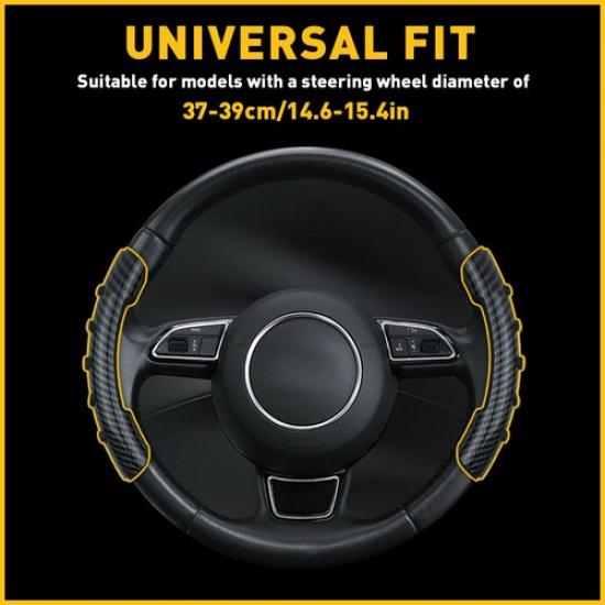 Pair Carbon Fiber Car Steering Wheel Booster Cover No-Slip Accessories 37-39cm