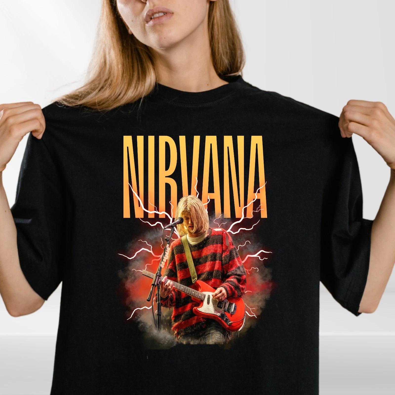 Nirvana T Shirt Kurt Cobain Guitar Grunge Rock Band Tee Unisex S