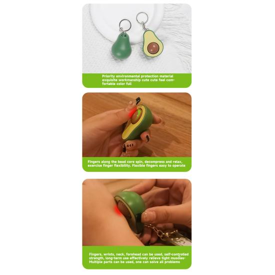 Avocado Keychain Fidget Toy with Rolling Ball Core Stress Relief Portable Fruit Roller Massage Bead Sensory Toy Keyring Pendant Kids Adults Gift