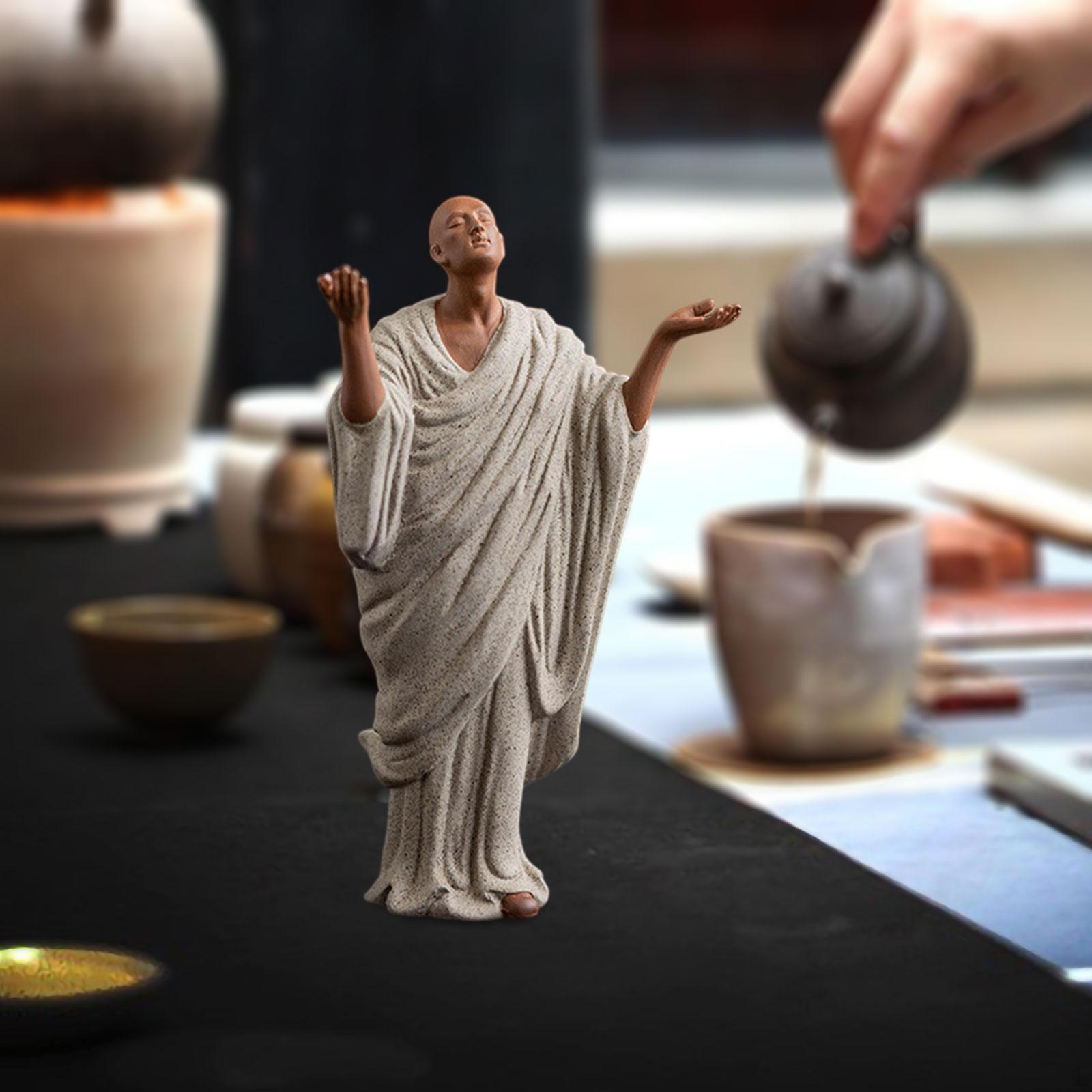 

Buddha Statue Tea Pet Crafts Monk Figure Figurine for Business Office Car Living Room gray 10.5x6x17.5cm