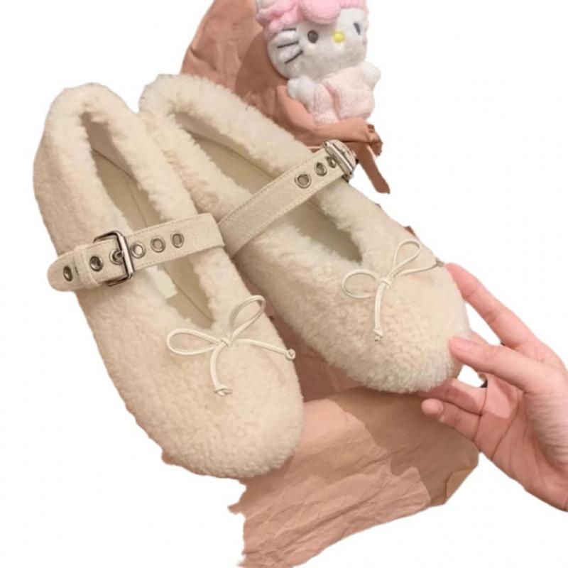 Warm and sweet bow one-word buckle with shallow mouth Mary Jane Mao Mao single shoes women