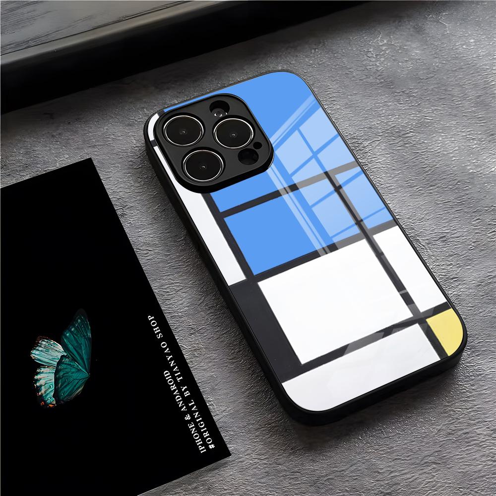 

Pattern Abstract Piet Mondrian Phone Case For IPhone 17 Pro Max 15 Pro 16 14 Plus 12 13 Mini 11 Pro Shockproof Glass Cover iPhone15