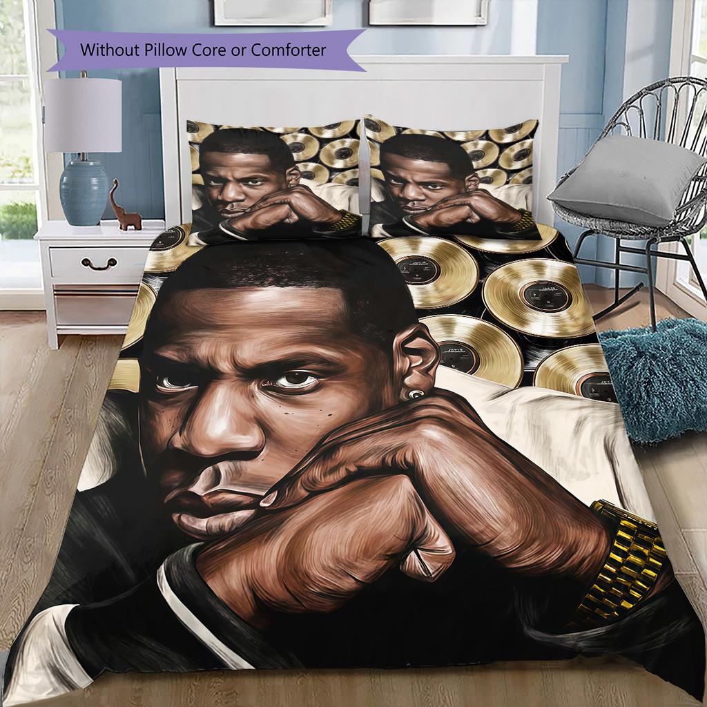 American rapper Pattern Bedding Quilt Set Quilt Cover Pillowcase Home Decoration Birthday Gift (1 * duvet cover + 2 * pillowcase, without core)